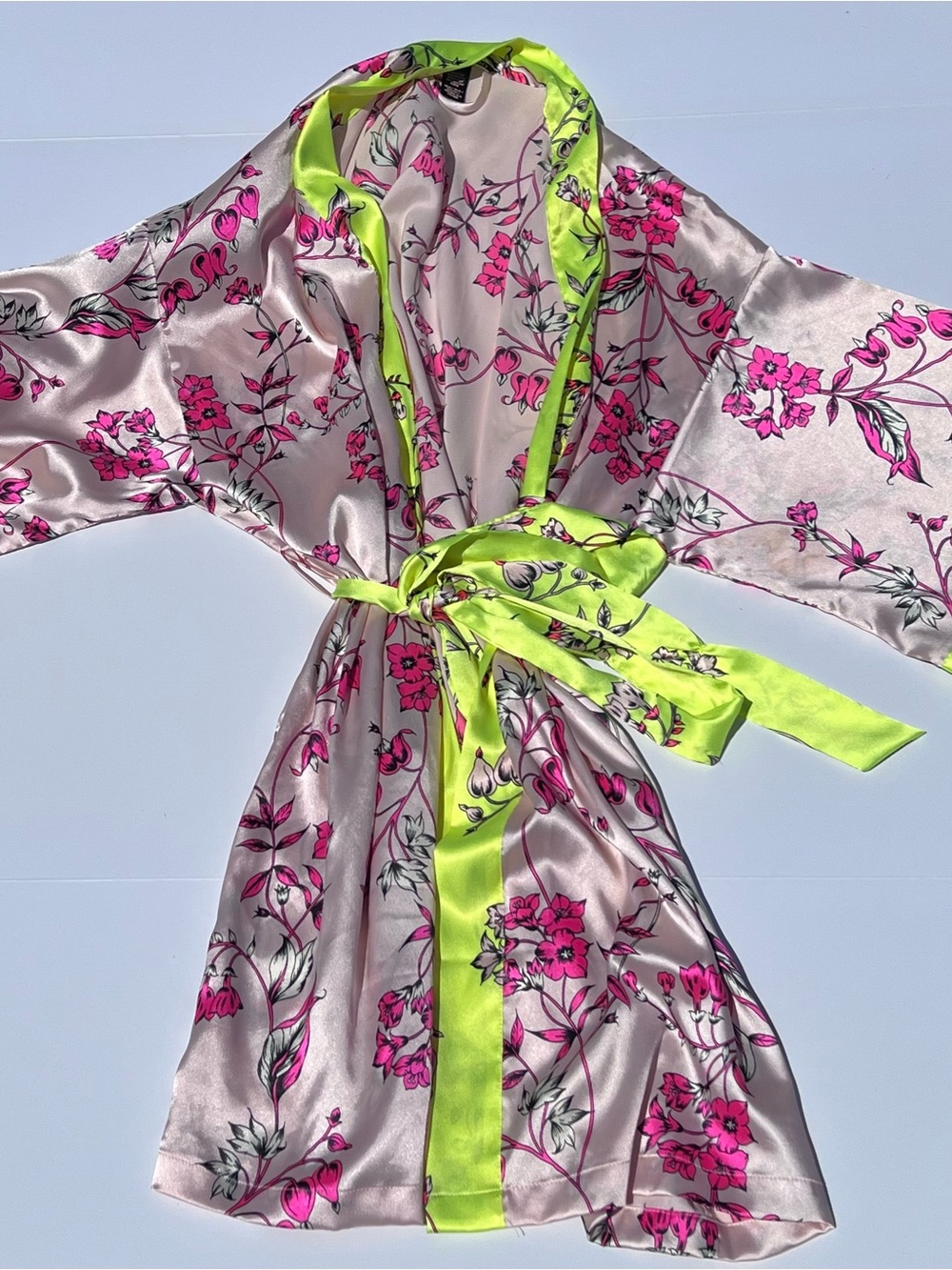 Victoria’s Secret Satin Floral Robe with Neon Trim